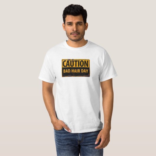 LET OP, Bad Hair Day - Metaalgevaar waarschuwingst T-shirt (Voorkant volledig)