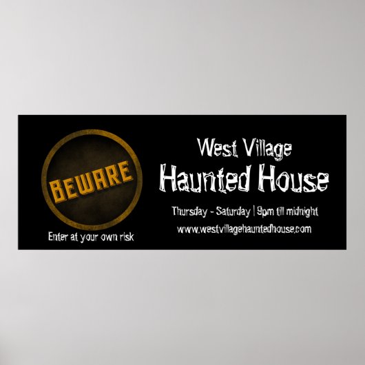 Let op Black White Halloween Hauned House Poster (Voorkant)