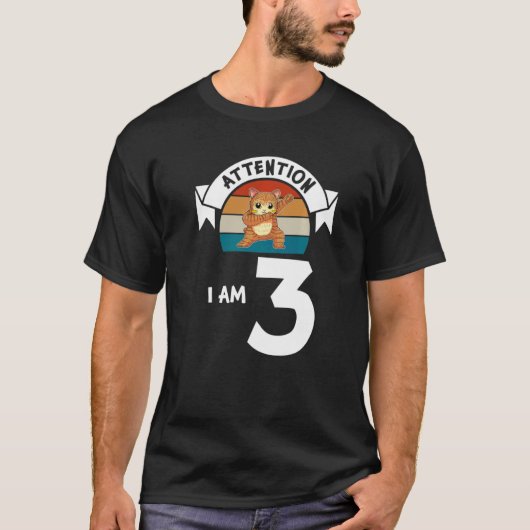 Let op dat ik 3cat 3rd Birthday Boy Birthday ben T-shirt (Voorkant)