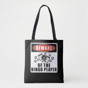 Let op de bingo speler grappig gokken tote bag