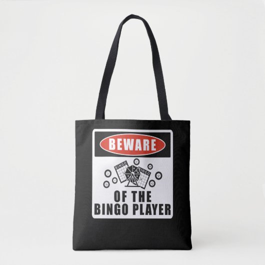 Let op de bingo speler grappig gokken tote bag (Voorkant)