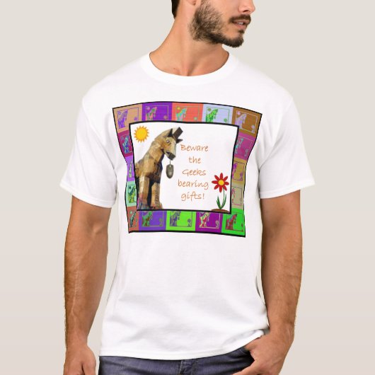 Let op de Geeks met cadeaus T-shirt (Voorkant)