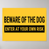 Let op de hond die op eigen risico binnengaat poster (Voorkant)