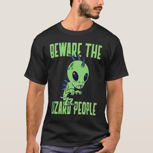 Let op de Lizard People Sci Fi Illuminati Mannen W T-shirt (Voorkant)