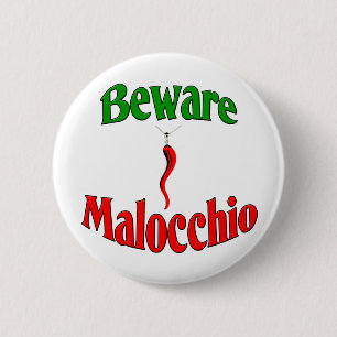 Let op de malocchio (boze oog) ronde button 5,7 cm