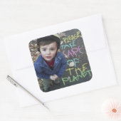 Let op de planeet vierkante sticker (Envelop)