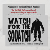 Let op de vierkant-Bigfoot-jacht-uitnodiging Kaart (Voorkant / Achterkant)