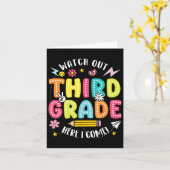 Let op, derde klas, hier kom ik aan, hallo 3de kla kaart (Gele Bloem)