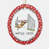 Let op! Dog - behendigheid grappig zwendeltje Keramisch Ornament (Links)