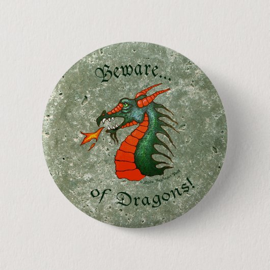 Let op Dragons Stone Green Ronde Button 5,7 Cm (Voorkant)