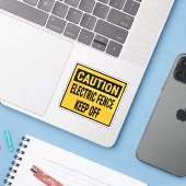 Let op Elektrische omheining Blijf uit Sticker (Laptop met iPhone)
