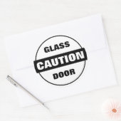 Let op Glazen Deur - Zwart-wit Ronde Sticker (Envelop)