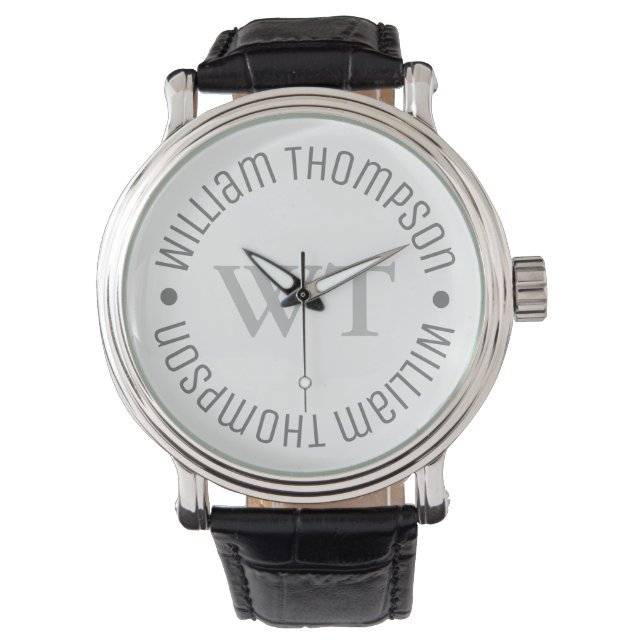 Let op grijze naam (cirkelmonogram) horloge (Voorkant)