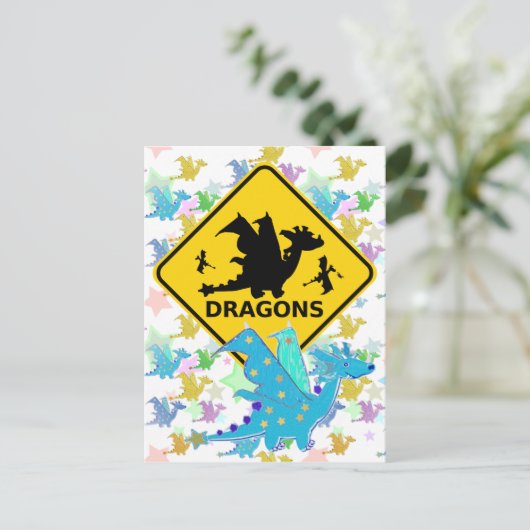 Let op het Briefkaart van Dragons Blue Cartoon Dra (Staand voorkant)