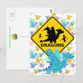 Let op het Briefkaart van Dragons Blue Cartoon Dra (Voorkant / Achterkant)