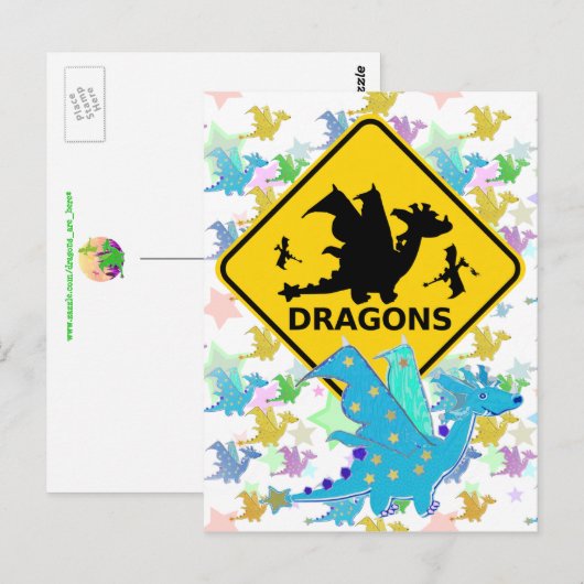 Let op het Briefkaart van Dragons Blue Cartoon Dra (Voorkant / Achterkant)