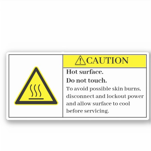 Let op het label voor warm oppervlak (Voorkant)