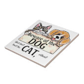 Let op het waarschuwingsbord van het grote kat tegeltje (Zijkant)