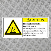 Let op hete oppervlakken in het etiket sticker