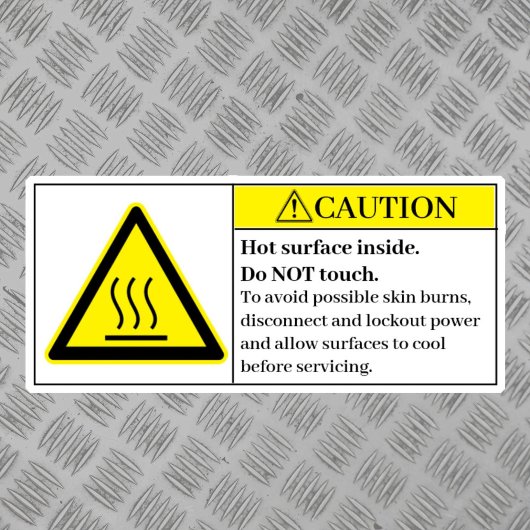 Let op hete oppervlakken in het etiket sticker