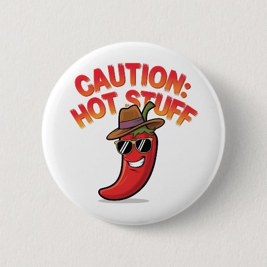 Let op: Hot Stuff Design - Fun Chili Pepper Ronde Button 5,7 Cm (Voorkant)