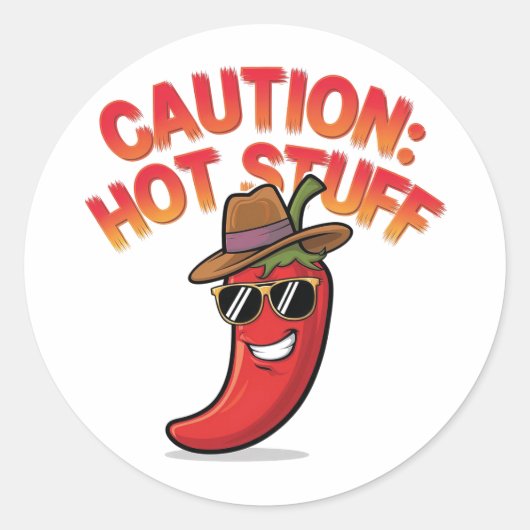 Let op: Hot Stuff Design - Fun Chili Pepper Ronde Sticker (Voorkant)