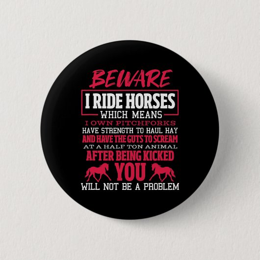 Let op: ik Ride Horse Riding Equestrian Ronde Button 5,7 Cm (Voorkant)