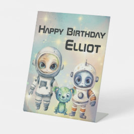 Let op Intergalactische Verjaardag Reclamebord Met Voetstuk