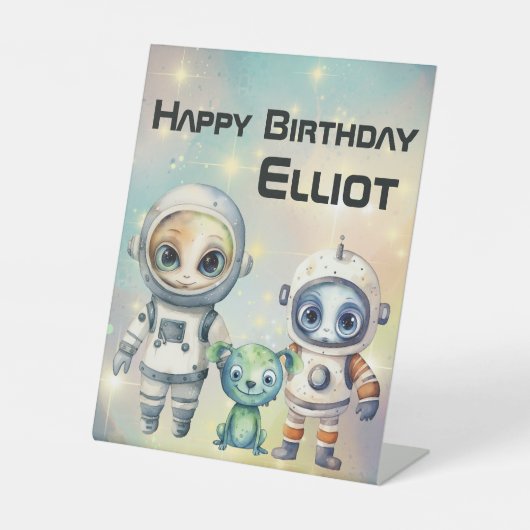 Let op Intergalactische Verjaardag Reclamebord Met Voetstuk (Voorkant)