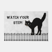 "Let op je stap" Halloween Black Cat Silhouette Deurmat (Voorkant)