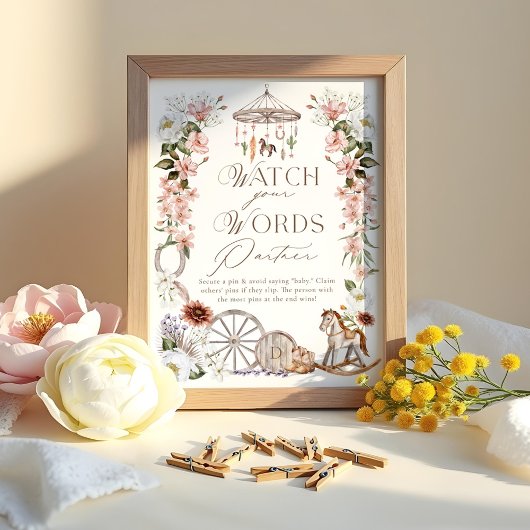 Let op je woorden Partner Wild Western Baby shower Poster