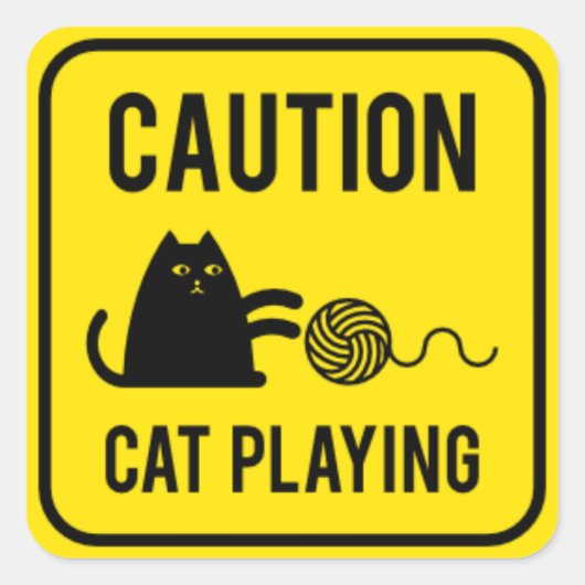 Let op - Kat spelen Vierkante Sticker (Voorkant)