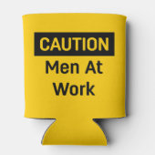 LET OP Mannen op het werk Geel en zwart Blikjeskoeler (Achterkant)
