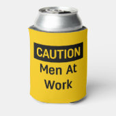 LET OP Mannen op het werk Geel en zwart Blikjeskoeler (Blikje Achterkant)