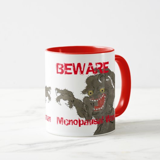 Let op Menopauzale vrouw Funny Monster Mok (Voorkant rechts)