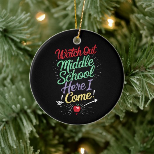 Let op, middelbare school, daar kom ik aan school keramisch ornament (Boom)