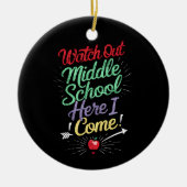 Let op, middelbare school, daar kom ik aan school keramisch ornament (Voorkant)