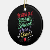 Let op, middelbare school, daar kom ik aan school keramisch ornament (Links)