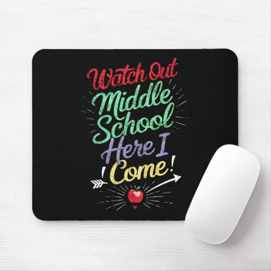 Let op, middelbare school, daar kom ik aan school muismat (Met muis)
