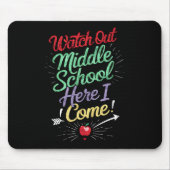 Let op, middelbare school, daar kom ik aan school muismat (Voorkant)