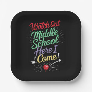 Let op, middelbare school, daar kom ik aan school papieren bordje