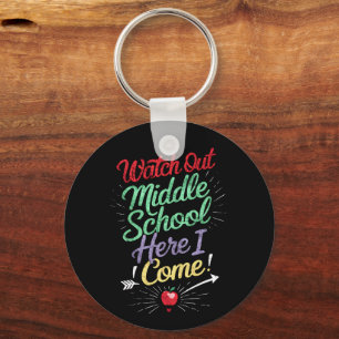 Let op, middelbare school, daar kom ik aan school sleutelhanger