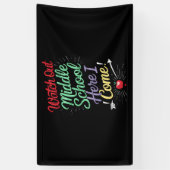 Let op, middelbare school, daar kom ik aan school spandoek (Verticaal)