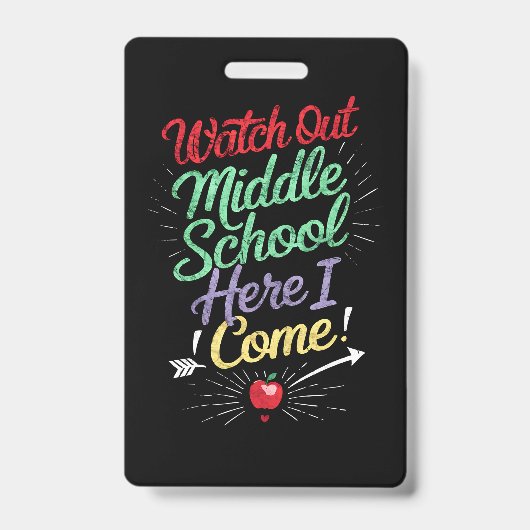 Let op, middelbare school, hier kom ik school badge (Voorzijde)