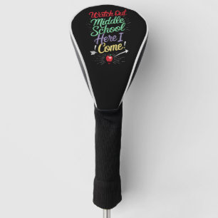 Let op, middelbare school, hier kom ik school golfheadcover