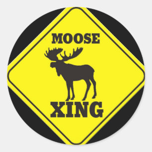 Let op - Moose Crossing Ronde Sticker