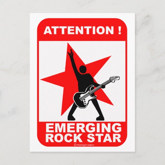Let op! opkomende rockster ! briefkaart (Voorkant)