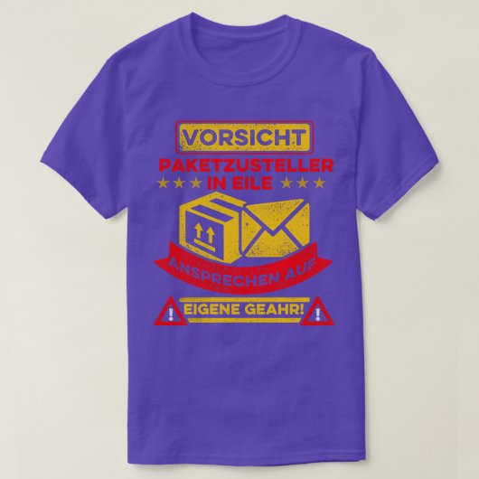Let op Parcel bezorger in een haast T-shirt (Design voorkant)