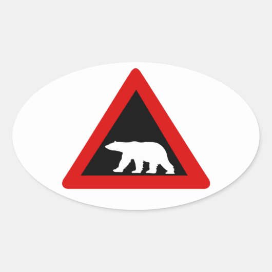 Let op: Polar Beren, Traffic Sign, Noorwegen Ovale Sticker (Voorkant)