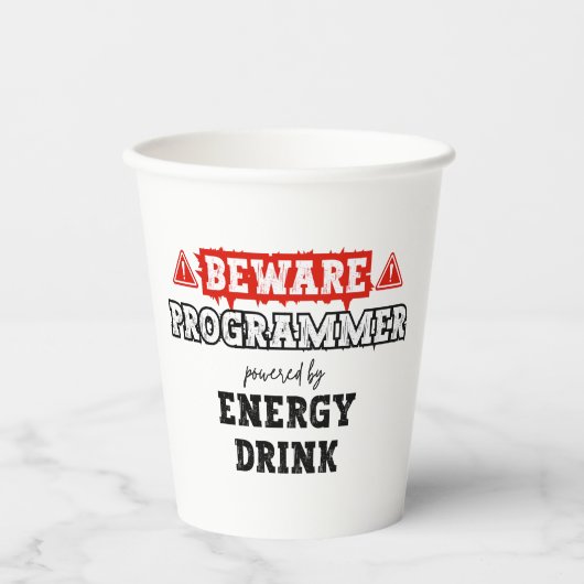 Let op: Programmeur aangedreven door energie-Drink Papieren Bekers (Voorkant)
